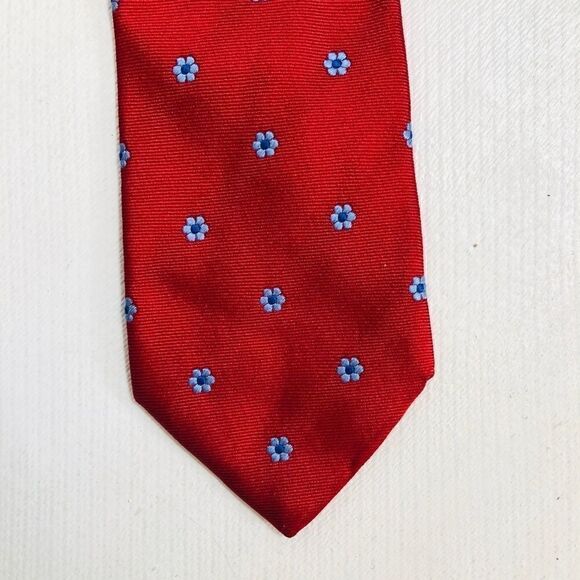 🌹Brooks Tie Pure Silk Red Blue & White Flower - Picture 2 of 3